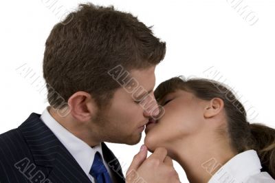 casual couple kissing