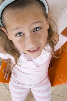 aerial view of smiling little girl