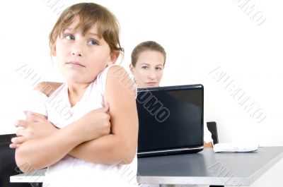 mother and daughter with laptop