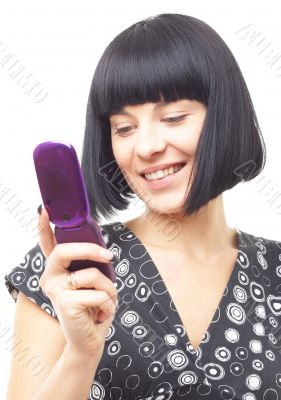 smiling woman with mobile phone