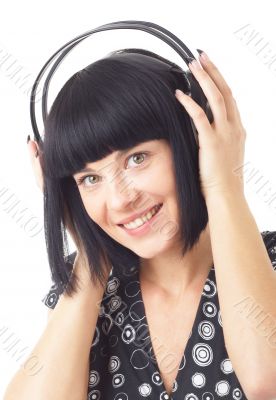Smiling woman wearing headphones