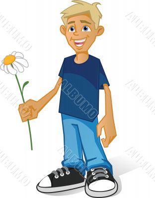 boy with flower, vector illustration