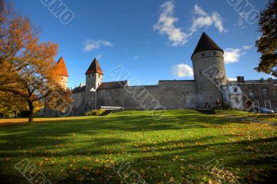 Autumn park in the old city