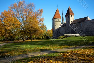 Autumn park in the old city