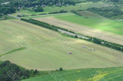 Machine harvesting the corn field