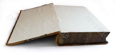 Old open book isolated on white