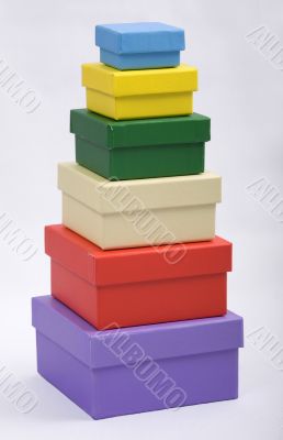 pyramid of colored boxes for gifts