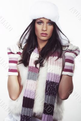 beautiful brunette  on white background