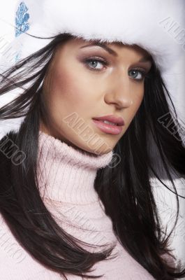beautiful brunette  on white background