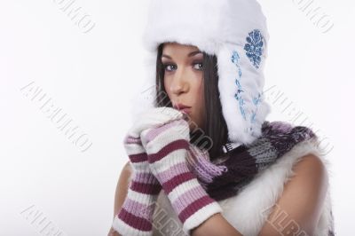 beautiful brunette  on white background