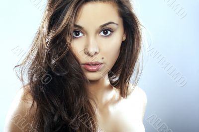 Young Woman on blue background