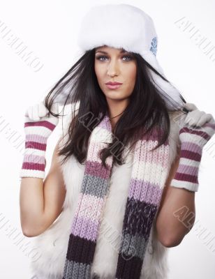 beautiful brunette  on white background