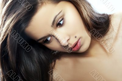 Young Woman on blue background