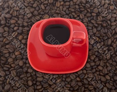 Coffee, red cup with coffee beans