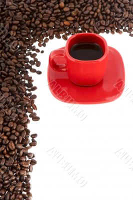 Coffee, red cup with coffee beans