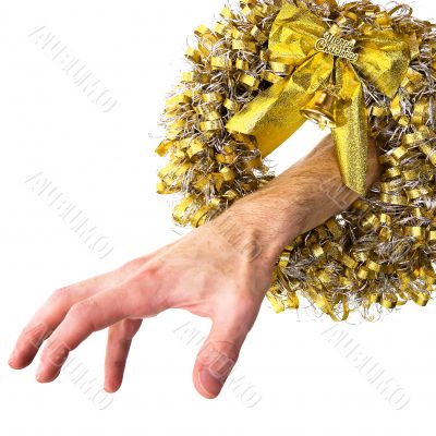 Christmas wreath and hand