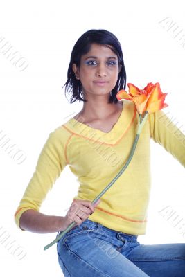 Yellow girl with a flower
