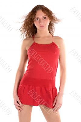 young woman in red dress