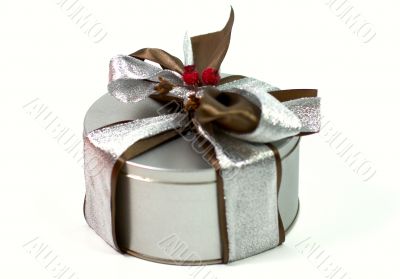 metal gift box with beautiful bow