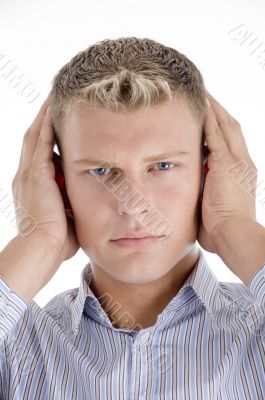 young caucasian man concentrating