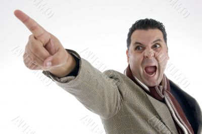 shouting man pointing side