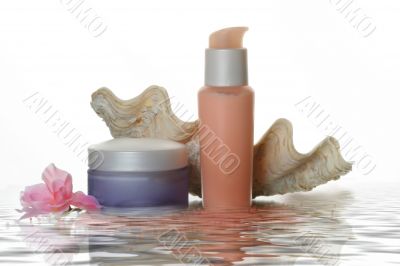 Cosmetic set near water