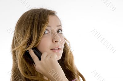 beautiful female talking on mobile