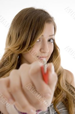 beautiful teen girl showing key