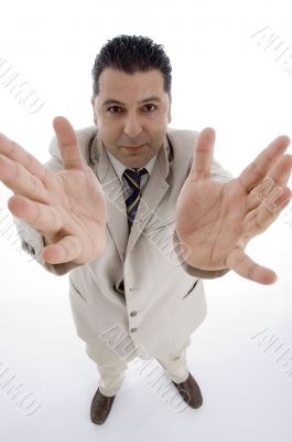 businessman showing his palms