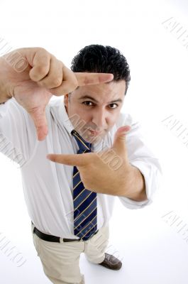 businessman showing directing gesture