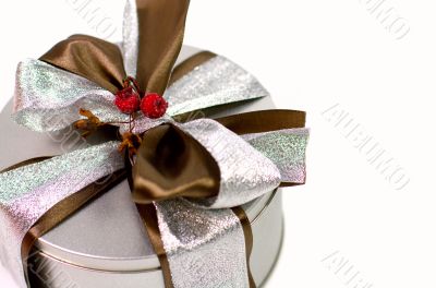 metal gift box with beautiful bow