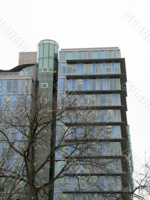 blue and green glass modern building