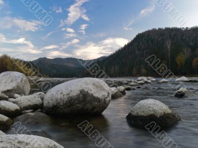 Big stones in river Biya