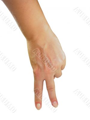 Human lady hand showing human symbol isolated over white