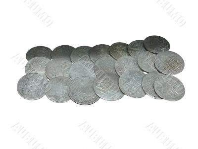 Old Arabian silver coins isolated