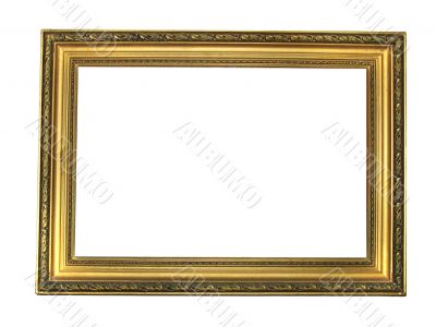Old antique gold plated wooden picture frame over white backgrou