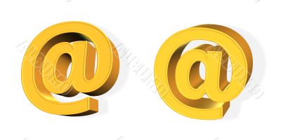 3D golden email symbol over white