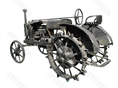 Old tractor isolated over white background