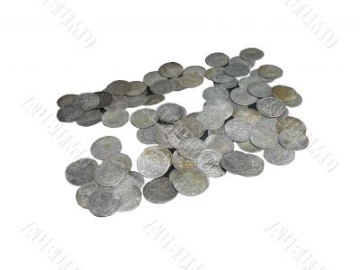 medieval coins isolated over white