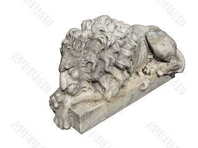 sleeping lion statue isolated over white background