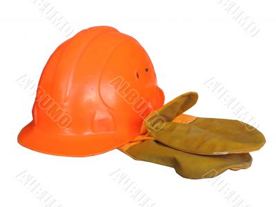 helmet with mitten isolated on white