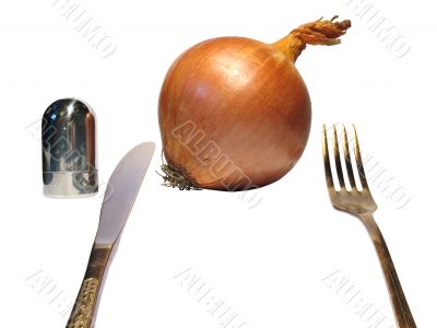 onion with kitchen accessories
