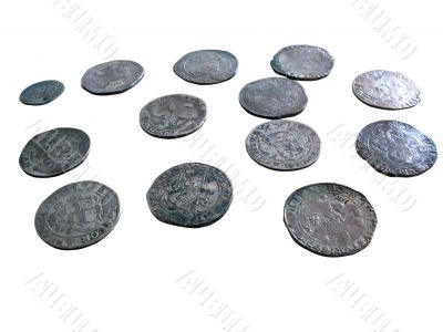 Old medieval coins isolated