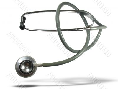 Medical stethoscope with shadow isolated over white background