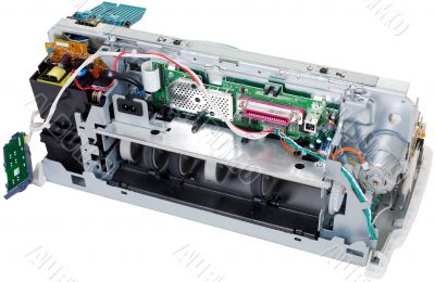 Broken printer on a white background