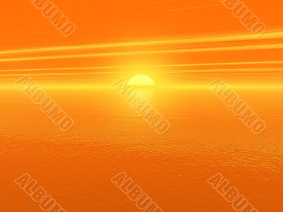bloody red sunset over ocean water 3d high quality rendered