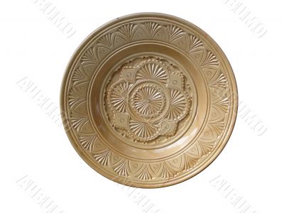vintage wooden plate with pattern isolated over white background