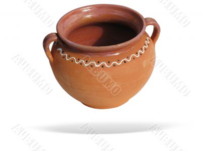 Clay pot with shadow isolated over white background