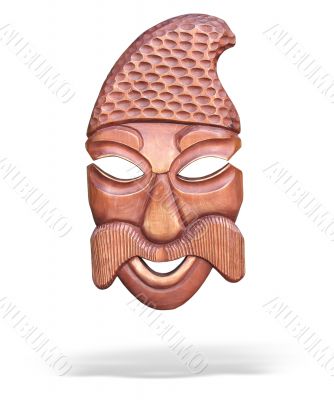 wooden mask with shadow isolated over white background