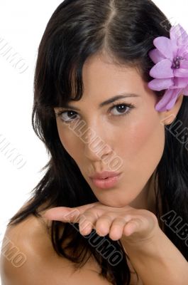 beautiful lady giving you flying kiss
